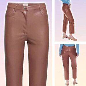 NWT WILFRED Aritzia Melina Cropped High Waisted Vegan Leather Pant Mocha Sz 4